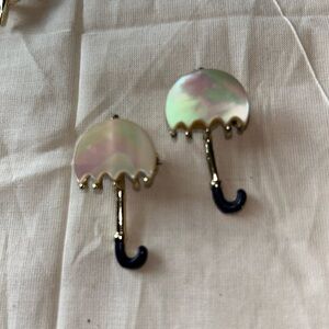 Vintage set of 2 Mother of Pearl Umbrellas Lapel Pins